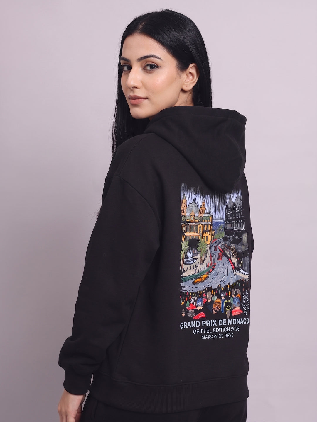 MONACO  Oversized Cotton Fleece Black Hoodie 🏎️
