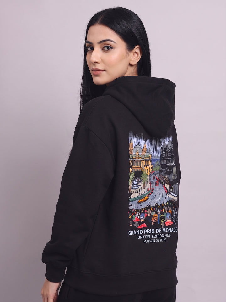 MONACO  Oversized Cotton Fleece Black Hoodie 🏎️