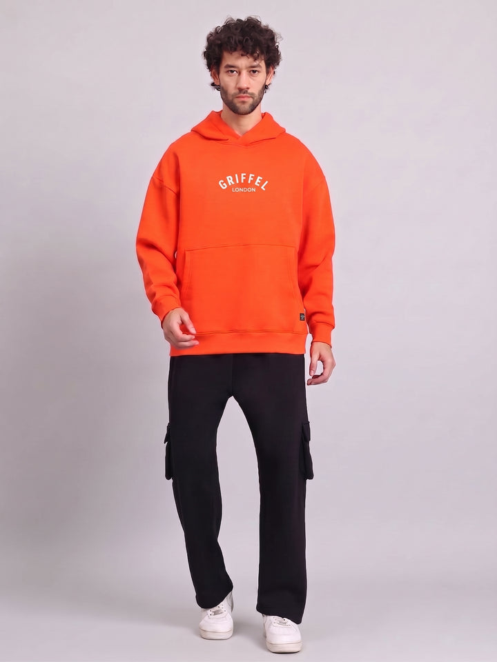 BACK GRIFFEL Oversized Cotton Fleece Orange Tracksuit For Men