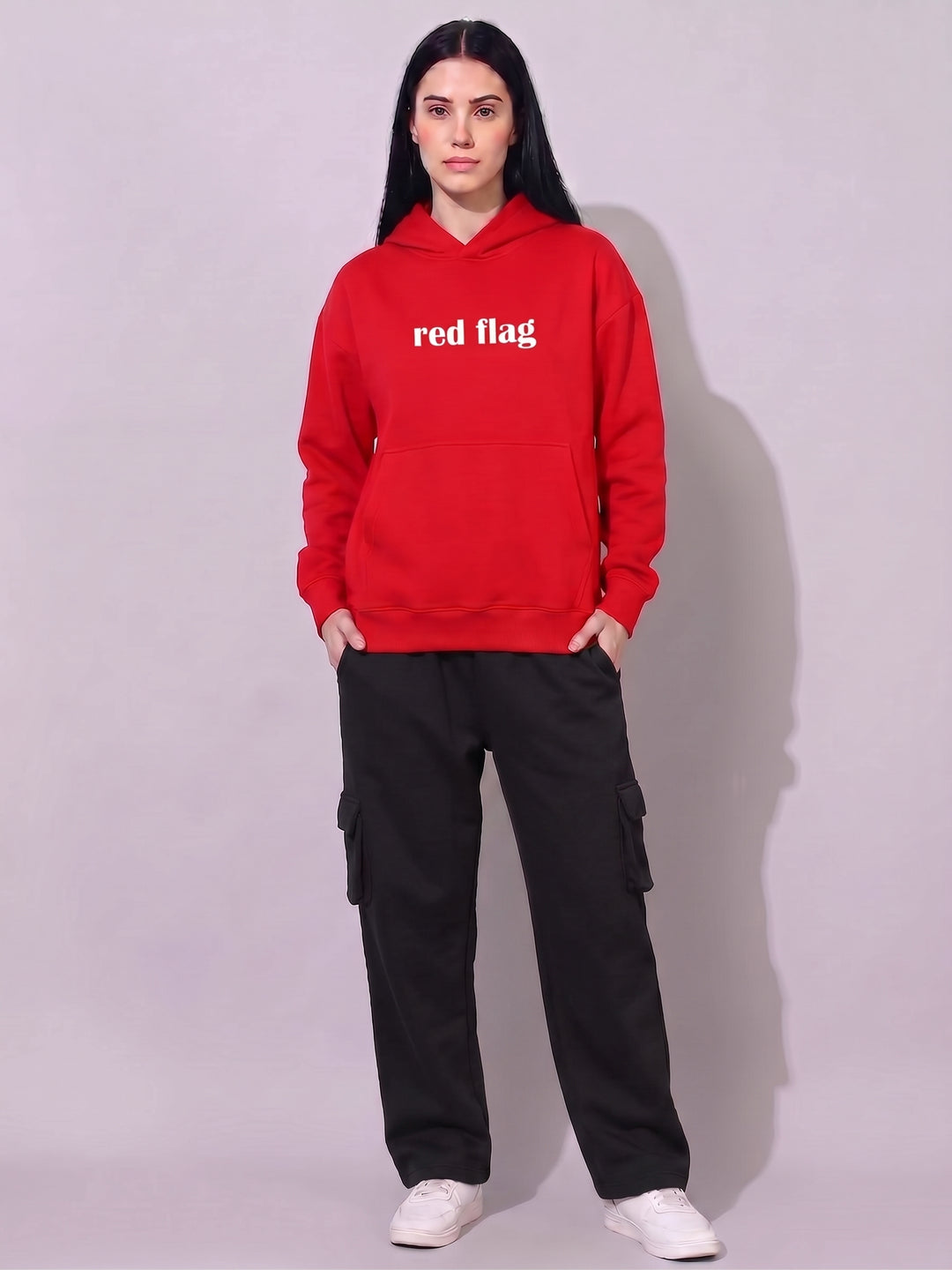 RED FLAG Oversized Cotton Fleece Red Hoodie