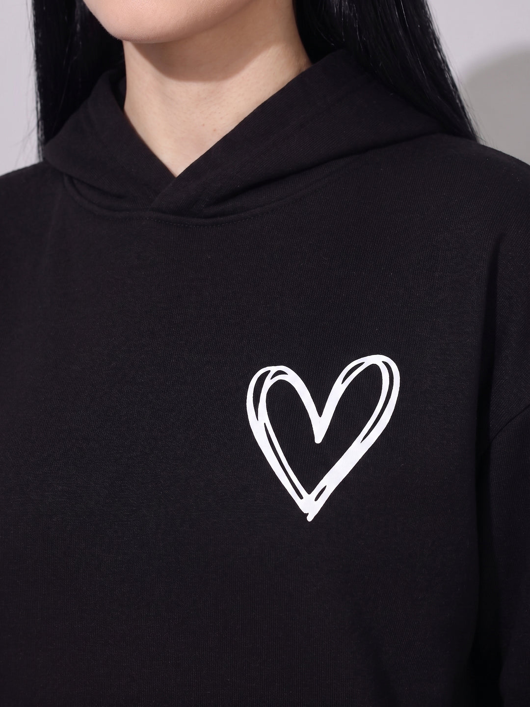 LITTLE HEART Oversized Cotton Fleece Black Hoodie 🖤