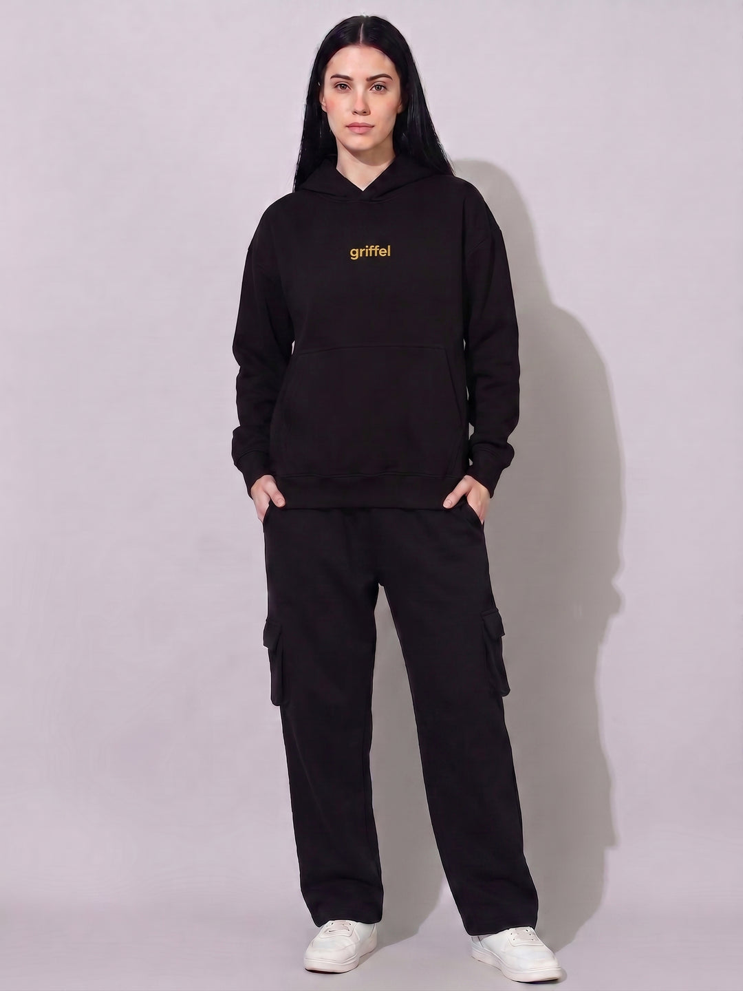 WITH LOVE Cotton Fleece Oversized Hoodie Tracksuit For Women