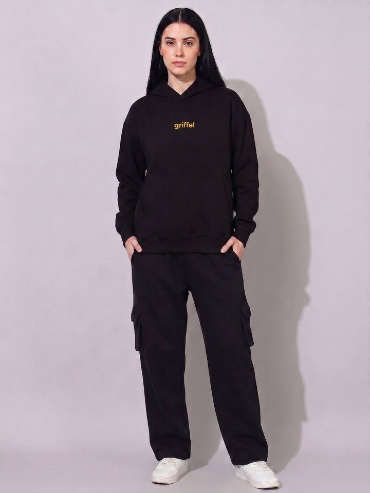 WITH LOVE Oversized Cotton Fleece Black Hoodie For Women 💛
