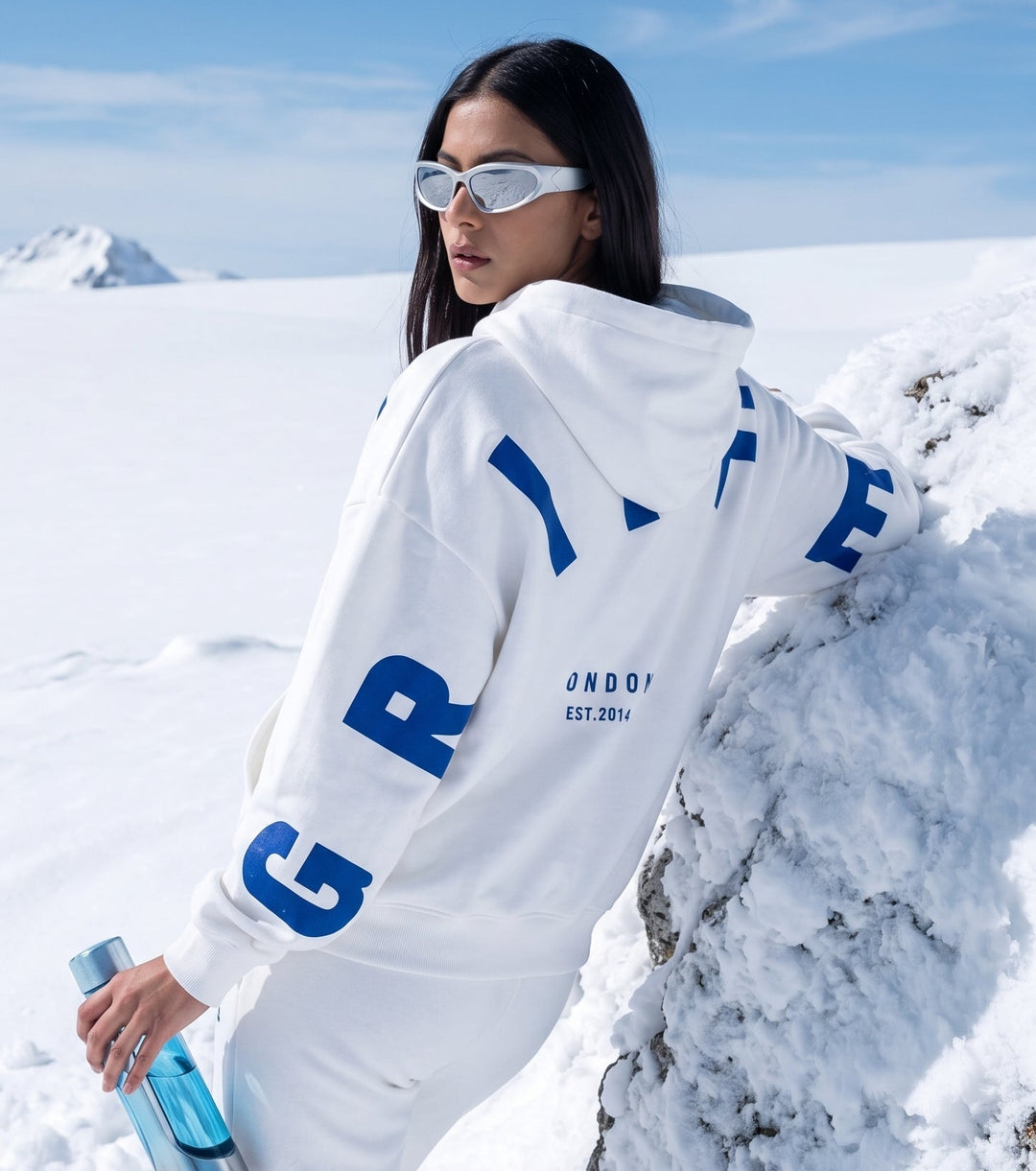BACK GRIFFEL Oversized Cotton Fleece  White Hoodie For Women 🔵