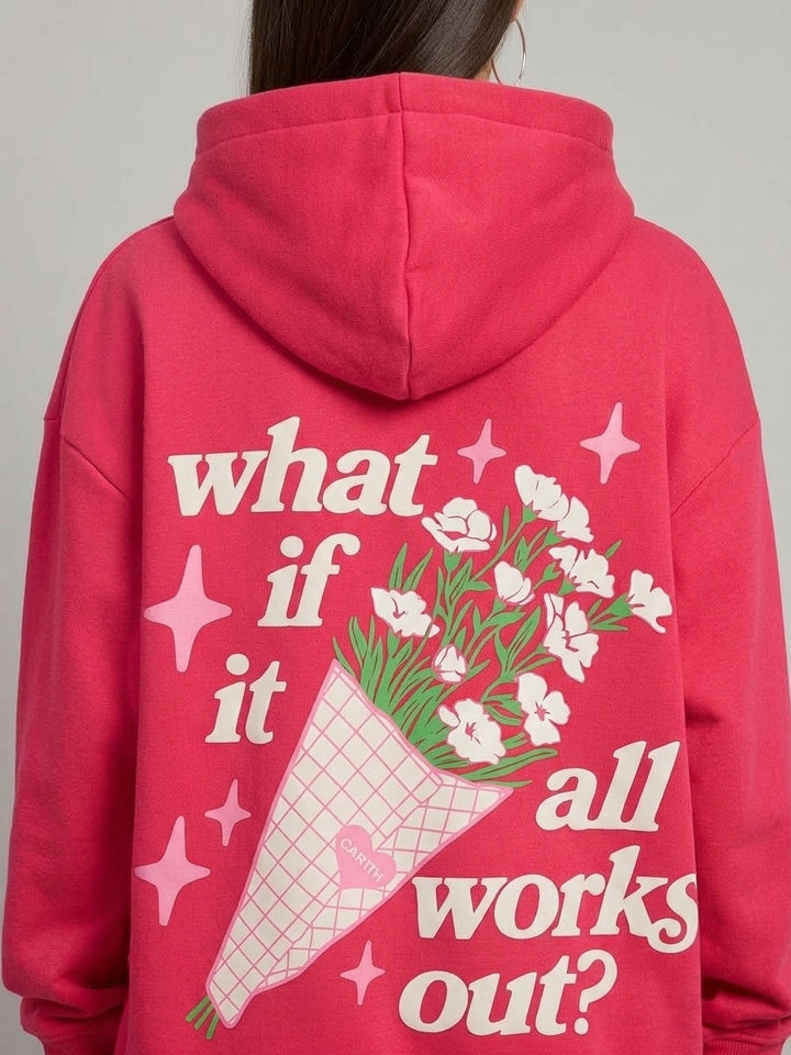 WHAT IF PINK Oversized Cotton Fleece Pink Hoodie Women