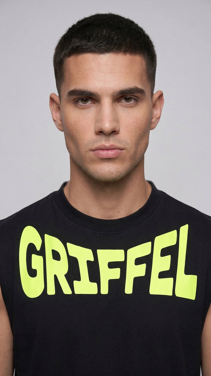 GRIFFEL GLOW Cotton Black Easy Fit Tank 🌟