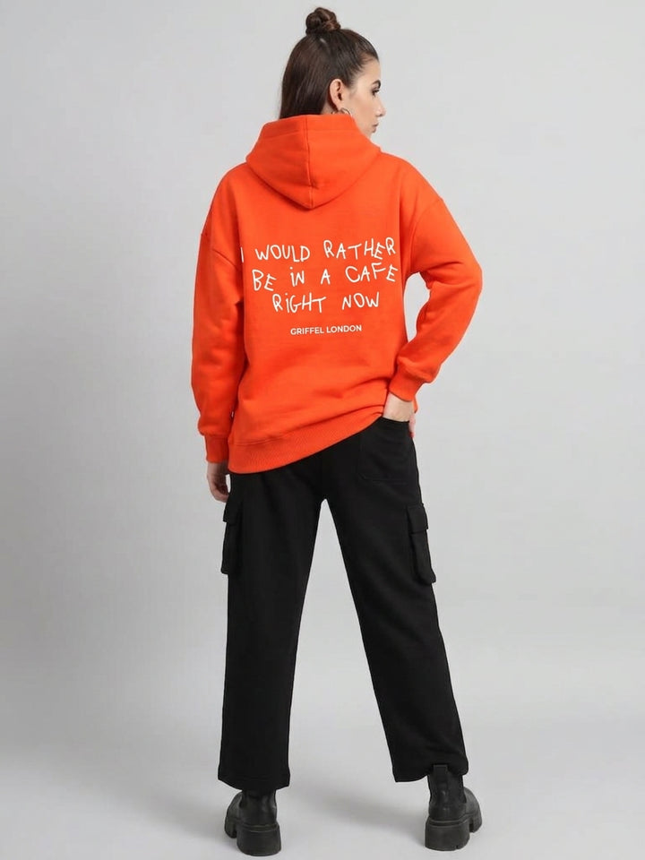 I WOULD RATHER BE IN A CAFE RIGHT NOW Cotton Fleece Oversized Orange Hoodie Tracksuit For Women