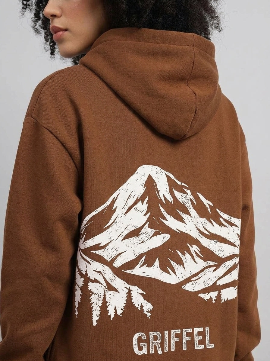 MOUNTAIN Oversized Cotton Fleece BROWN Hoodie For Women