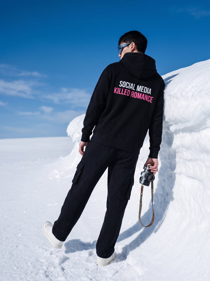 Social Media Killed Romance Oversized cotton Fleece Hoodie