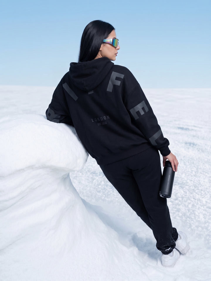 BACK GRIFFEL BLACK Cotton Fleece Oversized Hoodie Tracksuit For Women