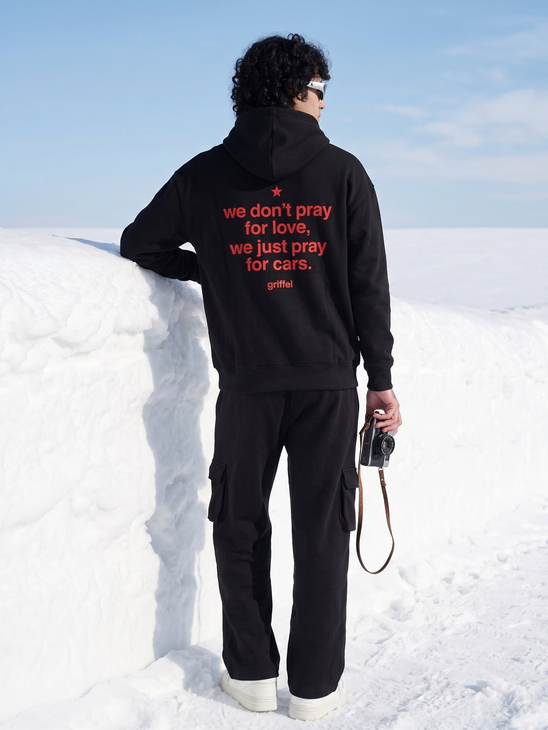Pray For Cars Oversized cotton Fleece Black Hoodie