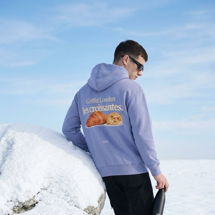 CROISSANTE  Oversized Cotton Fleece Skyblue Hoodie For Men