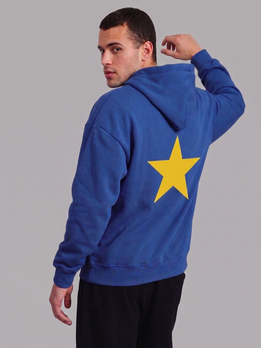 Yellow Back Star Oversized cotton Fleece Hoodie
