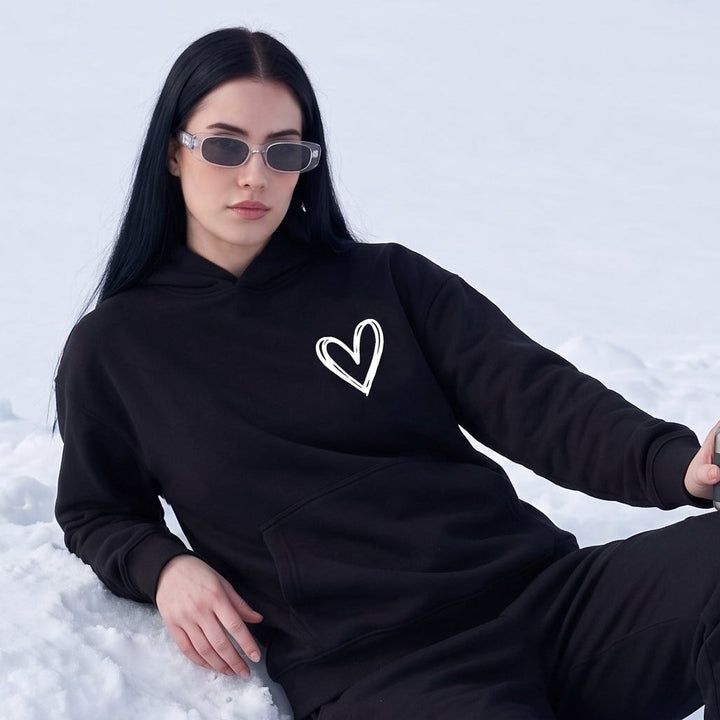 LITTLE HEART Oversized Cotton Fleece Black Hoodie 🖤