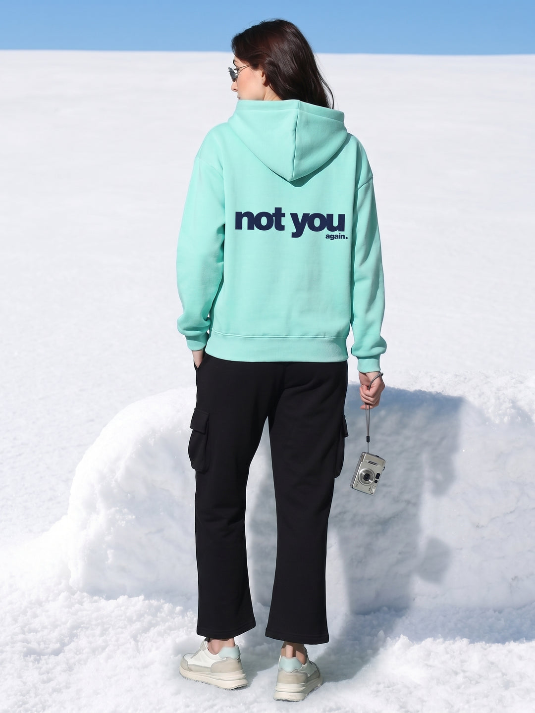 Not You Again Oversized Cotton Fleece Seagreen Hoodie