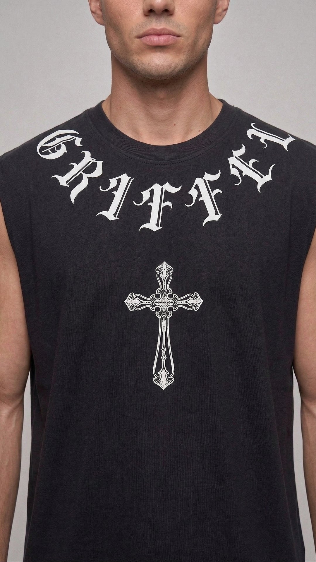 CROSS PLAY Cotton Black Easy Fit Tank ♱
