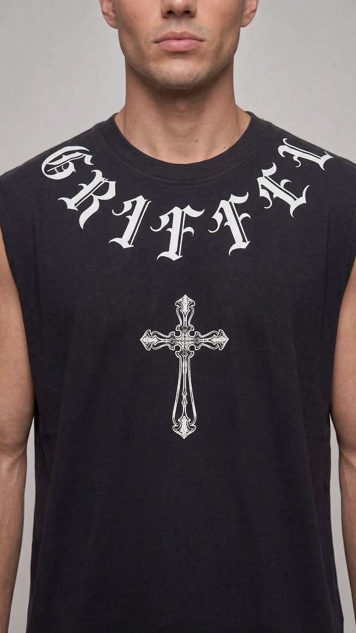 CROSS PLAY Cotton Black Easy Fit Tank ♱