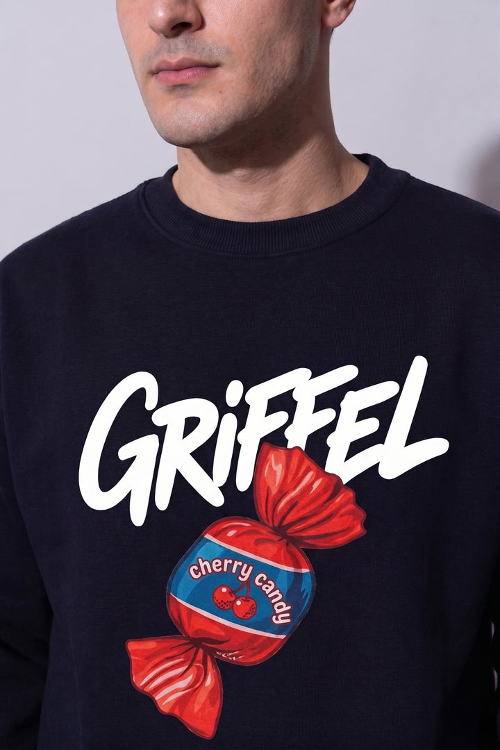 Cherry Candy Navy Oversized cotton Fleece Sweatshirt