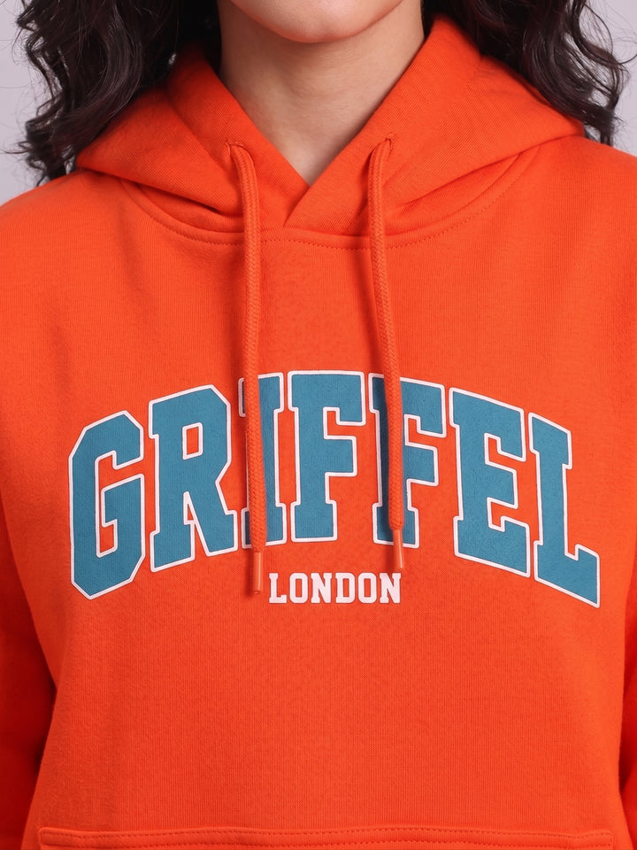 CAMPUS Oversized Cotton Fleece Orange Hoodie For Women