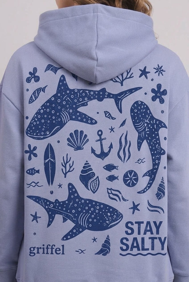 STAY SALTY Oversized Cotton Fleece Sky blue Hoodie For Women