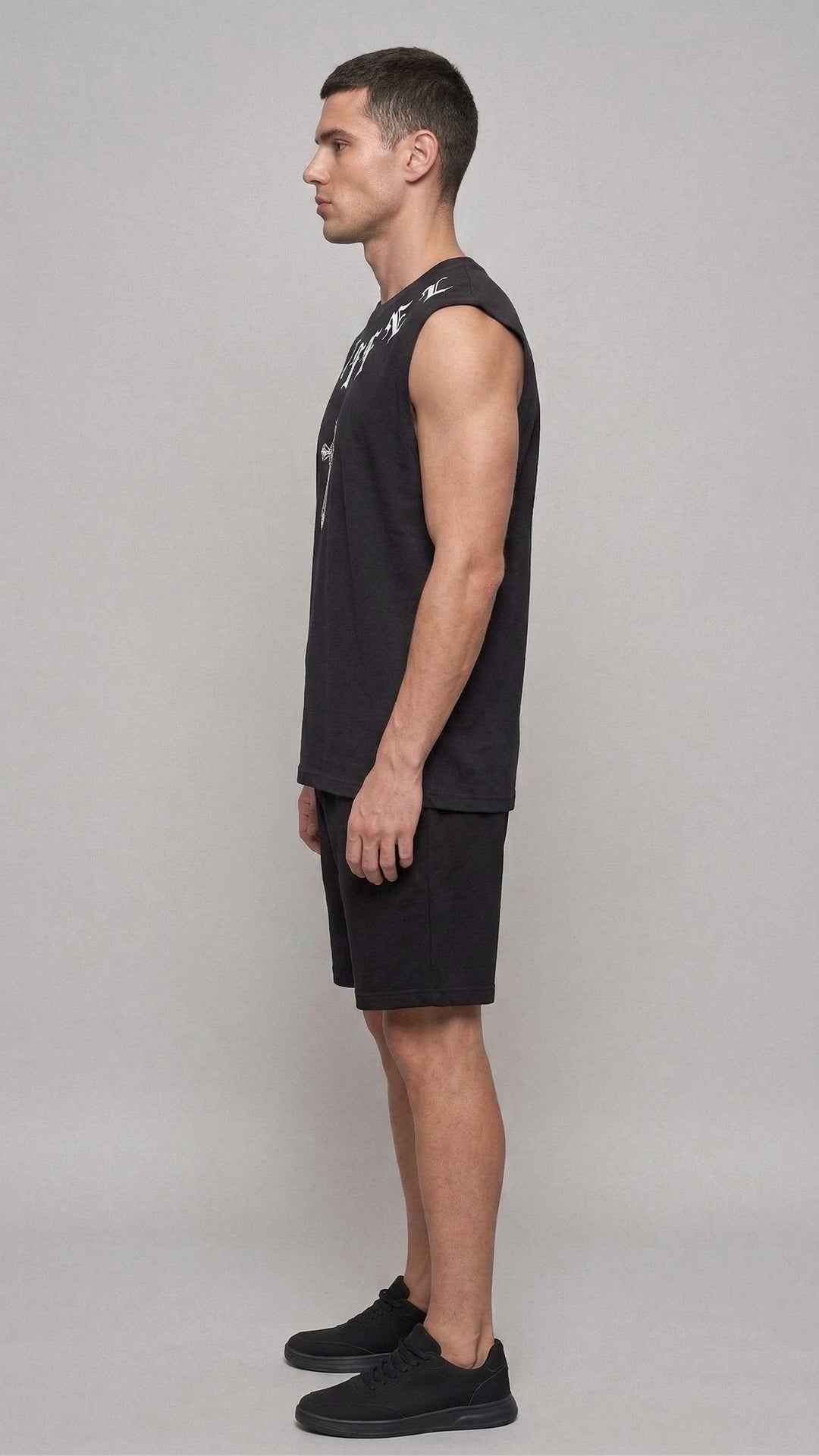 CROSS PLAY Cotton Black Easy Fit Tank ♱