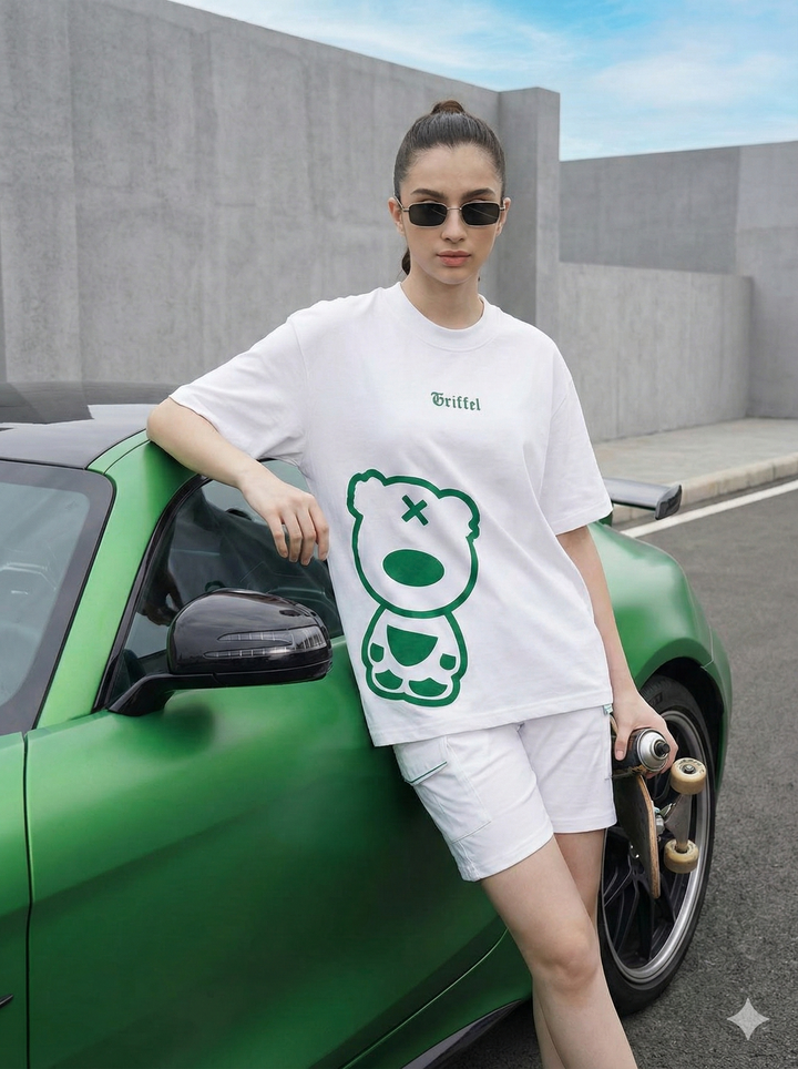 Green Side Teddy Oversized T-shirt and Shorts Set 🧸