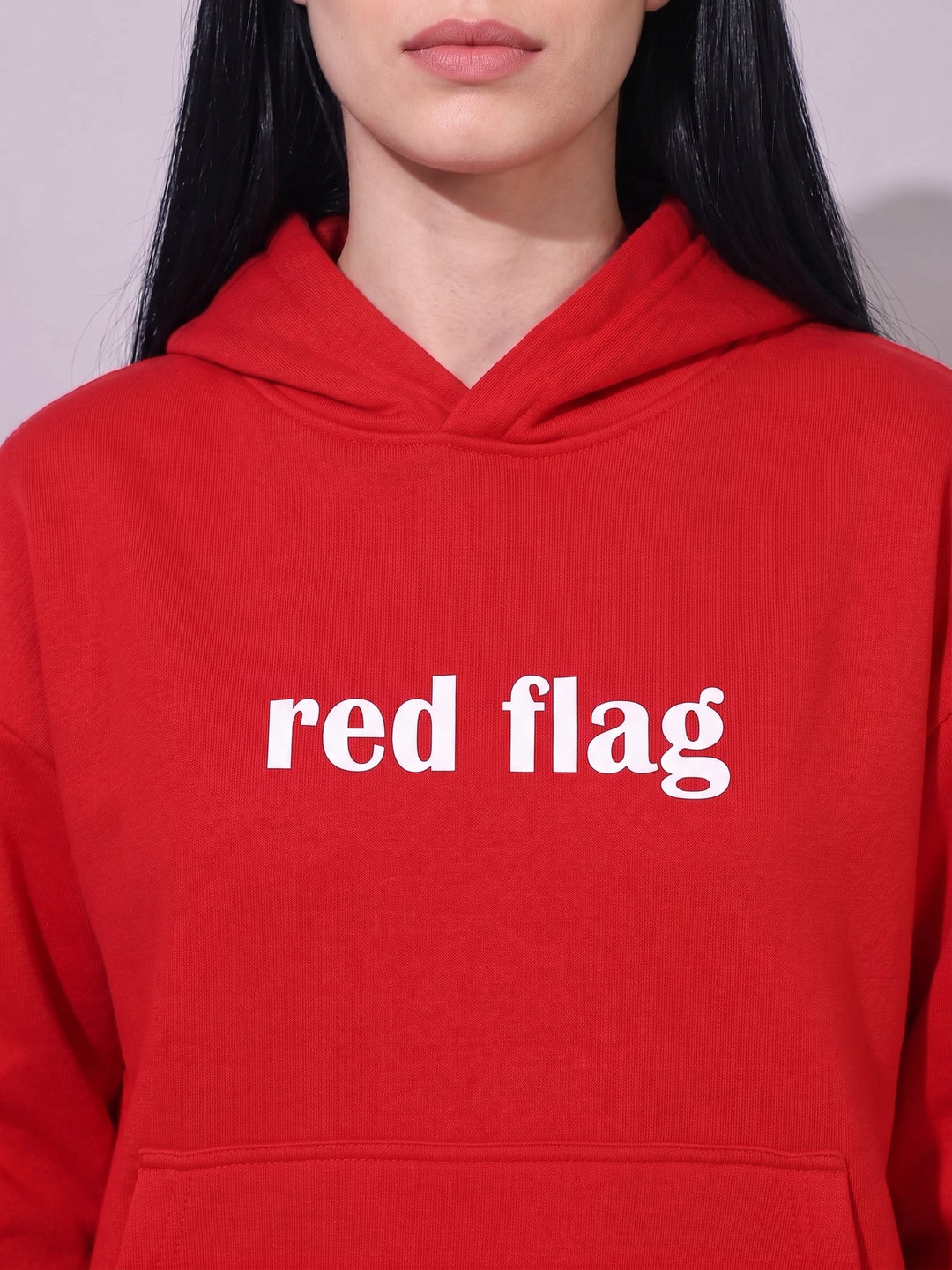 RED FLAG Oversized Cotton Fleece Red Hoodie
