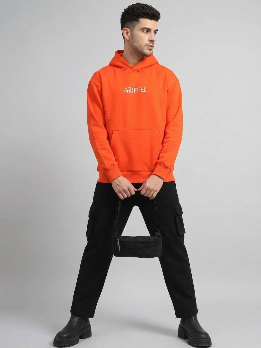 I would Rather Cafe Oversized cotton Fleece Orange Hoodie For Men