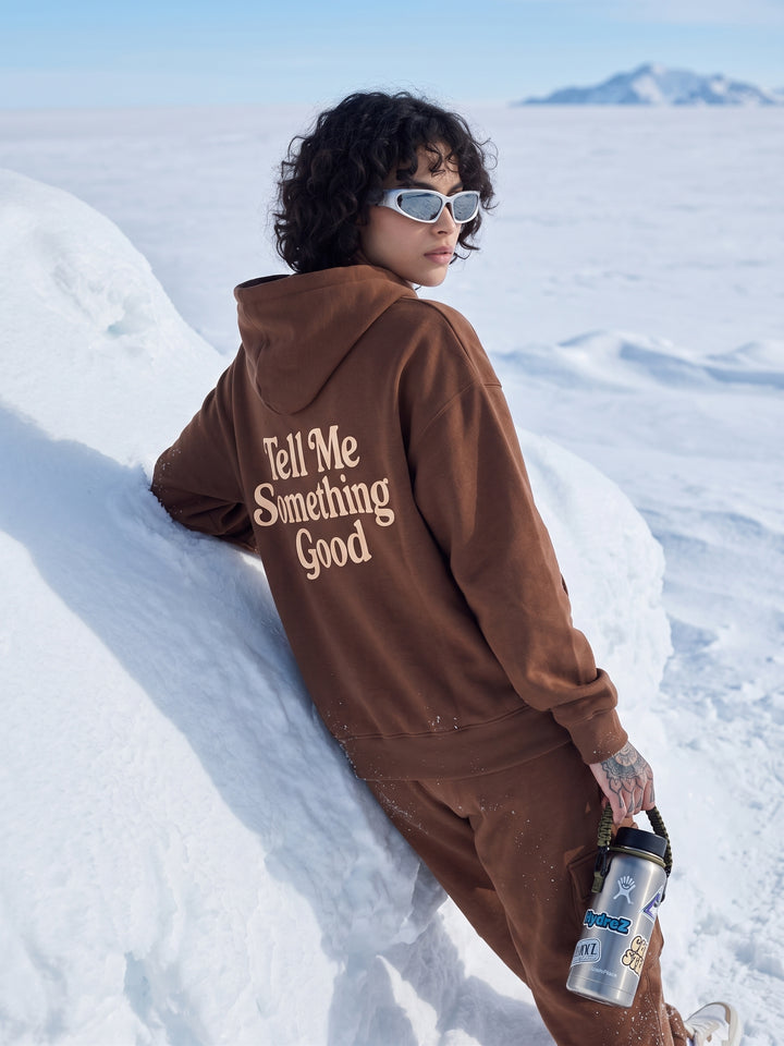 TELL ME SOMETHING GOOD Oversized Cotton Fleece BROWN Hoodie For Women