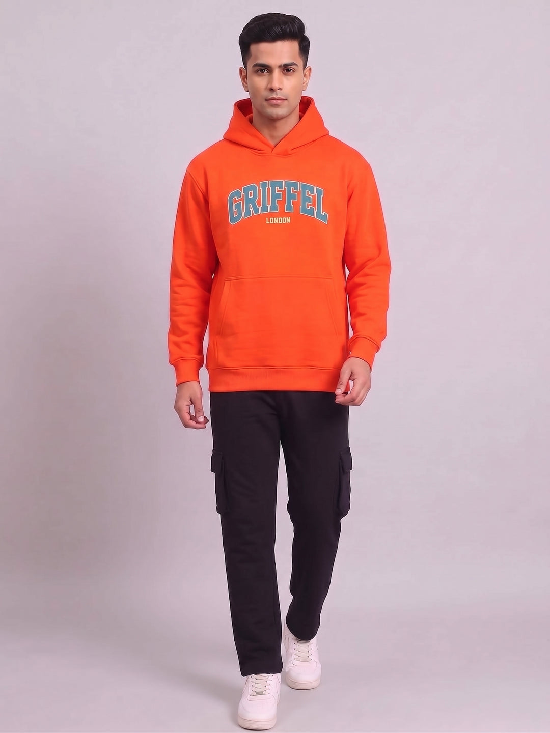 CAMPUS Oversized cotton Fleece Orange Hoodie For Men