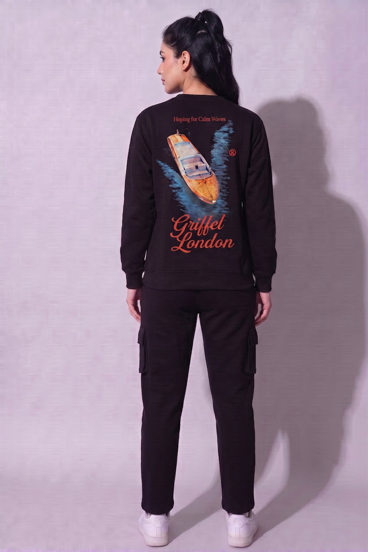 CALM WAVE Cotton Fleece Oversized Round Neck Sweatshirt For Women