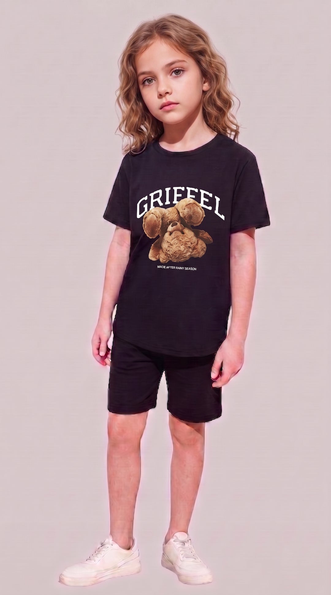 UPSIDE DOWN TEDDY GIRLS OVERSIZED T-SHIRT AND SHORTS SET 🧸