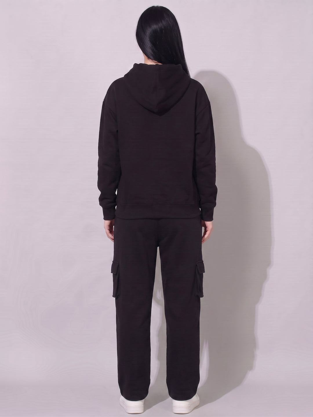 LITTLE HEART  BLACK Cotton Fleece Oversized Hoodie Tracksuit For Women