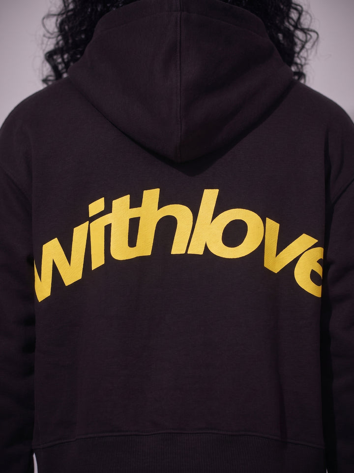 With Love Print Oversized cotton Fleece Hoodie