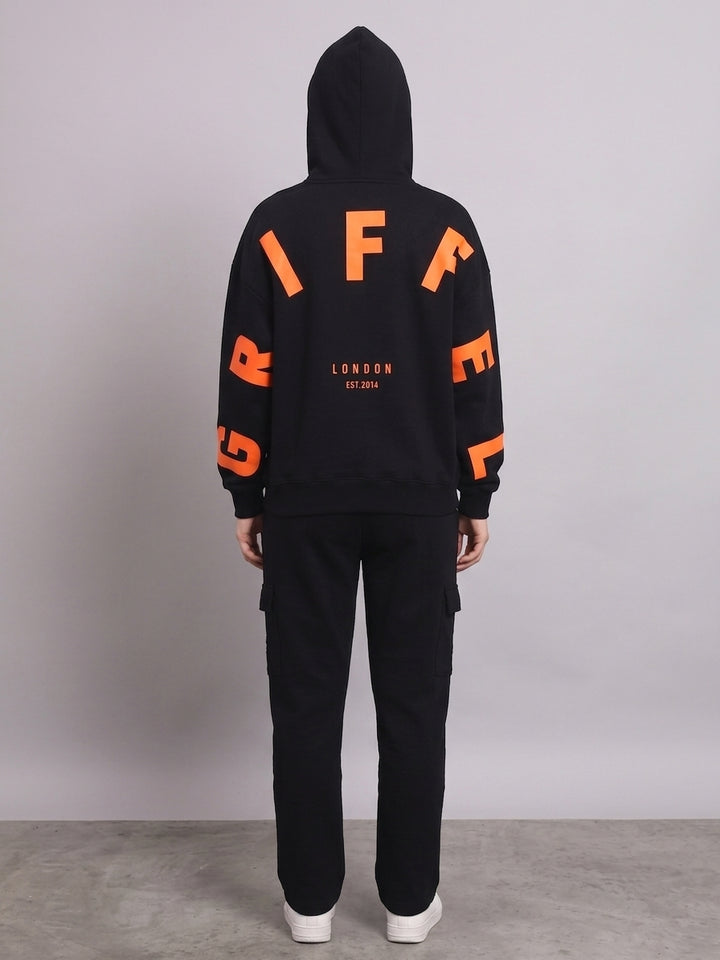 Back Griffel Orange Oversized Cotton Fleece Black Hoodie