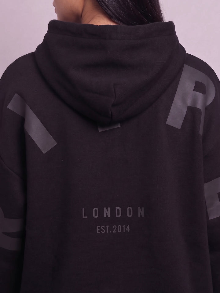 Back Griffel Black Oversized Cotton Fleece Black Hoodie