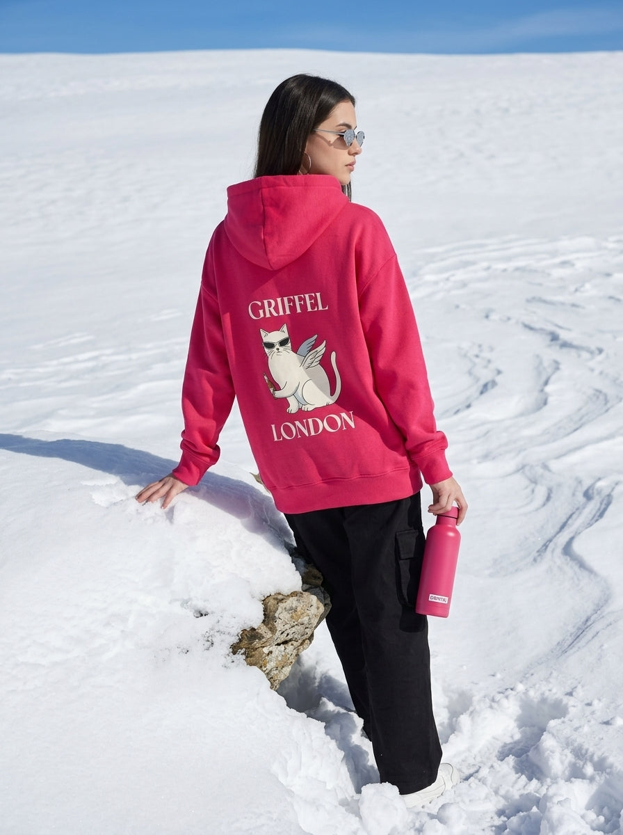 CATIEE BADDIE Cotton Fleece Oversized Hoodie PINK Tracksuit For Women