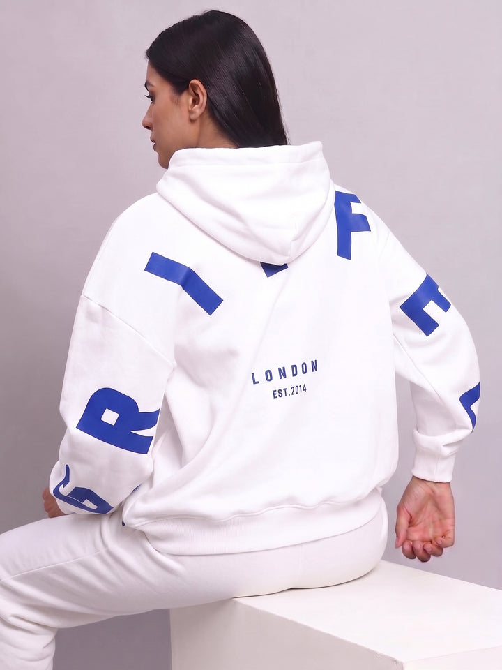 BACK GRIFFEL Oversized Cotton Fleece  White Hoodie For Women 🔵