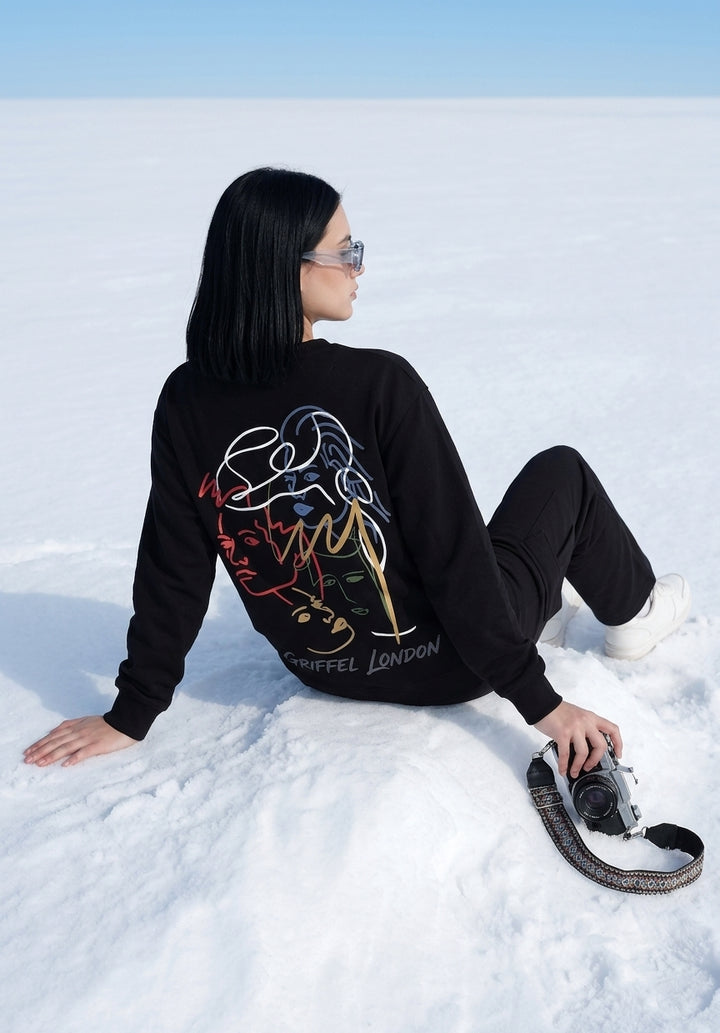 Abstract Oversized Cotton Fleece Black Sweatshirt