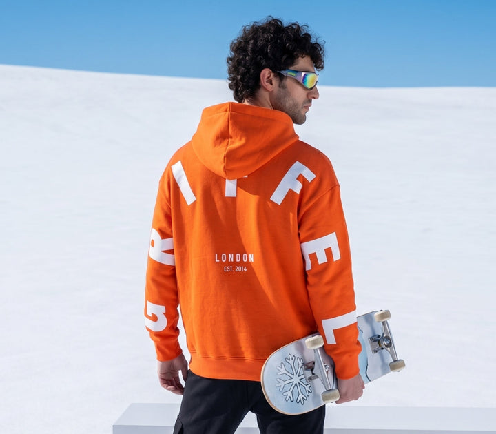 BACK GRIFFEL Oversized cotton Fleece Orange Hoodie 🧡