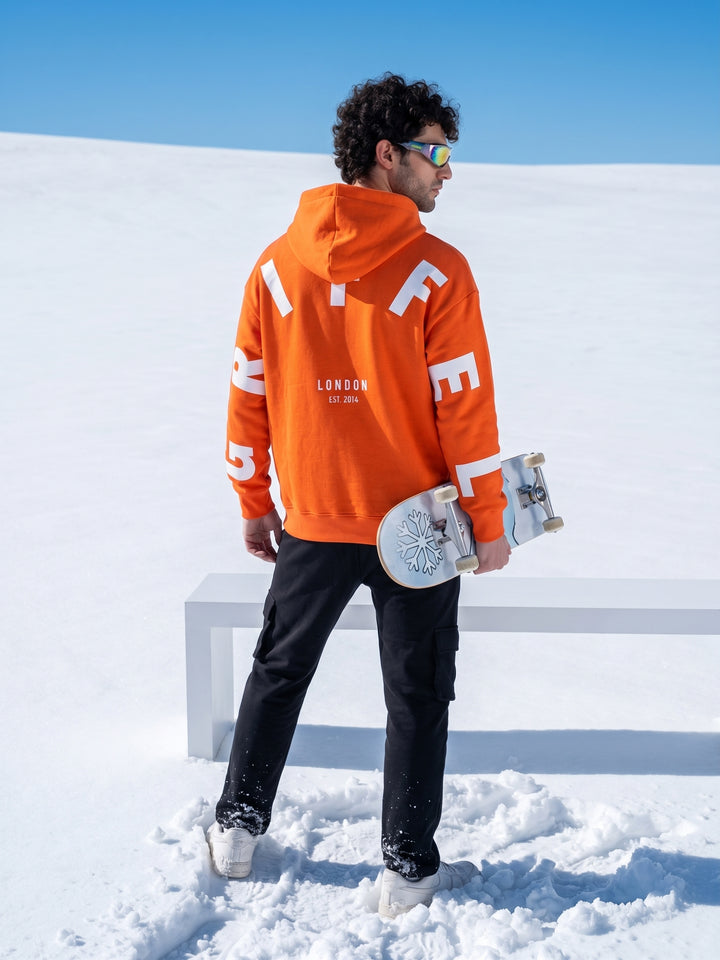 BACK GRIFFEL Oversized Cotton Fleece Orange Tracksuit For Men