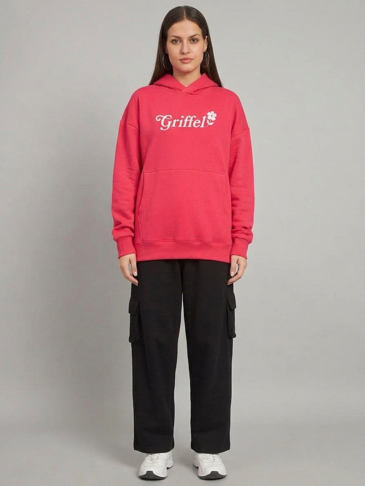 WHAT IF PINK Oversized Cotton Fleece Pink Hoodie Women