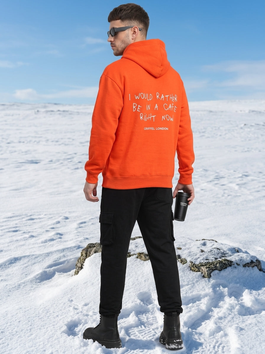 I would Rather Cafe Oversized Cotton Fleece Orange Tracksuit For Men