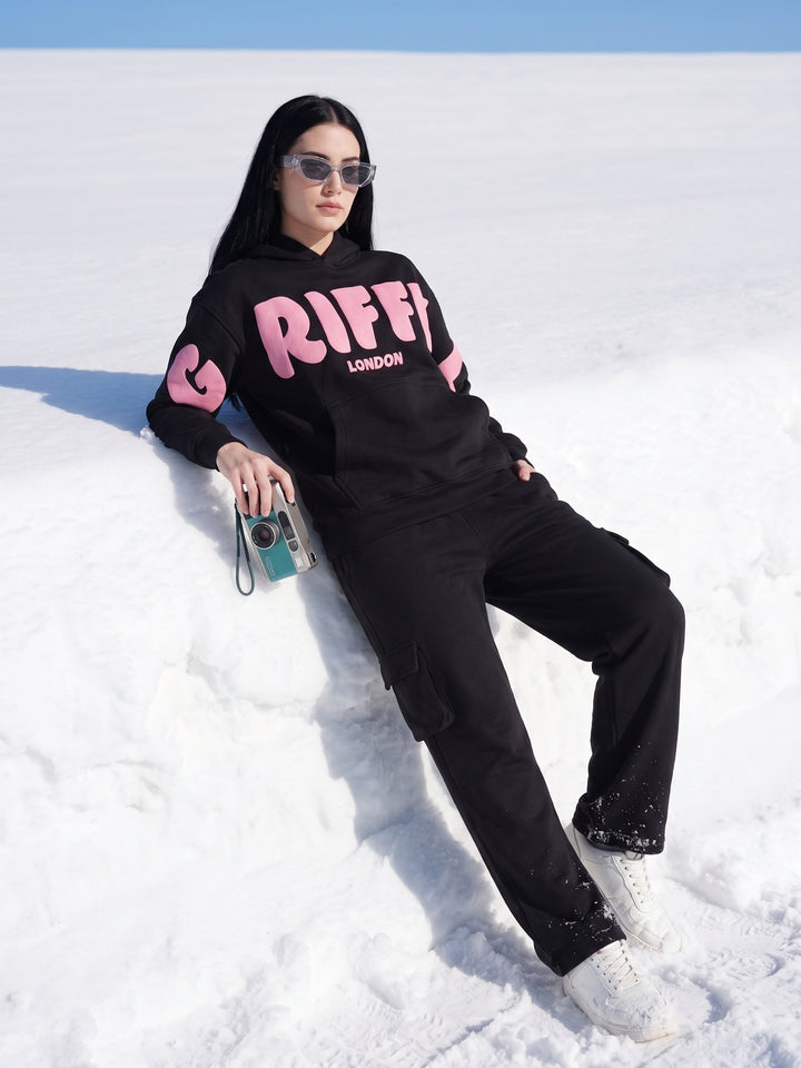 Front Griffel Oversized Cotton Fleece Black Hoodie