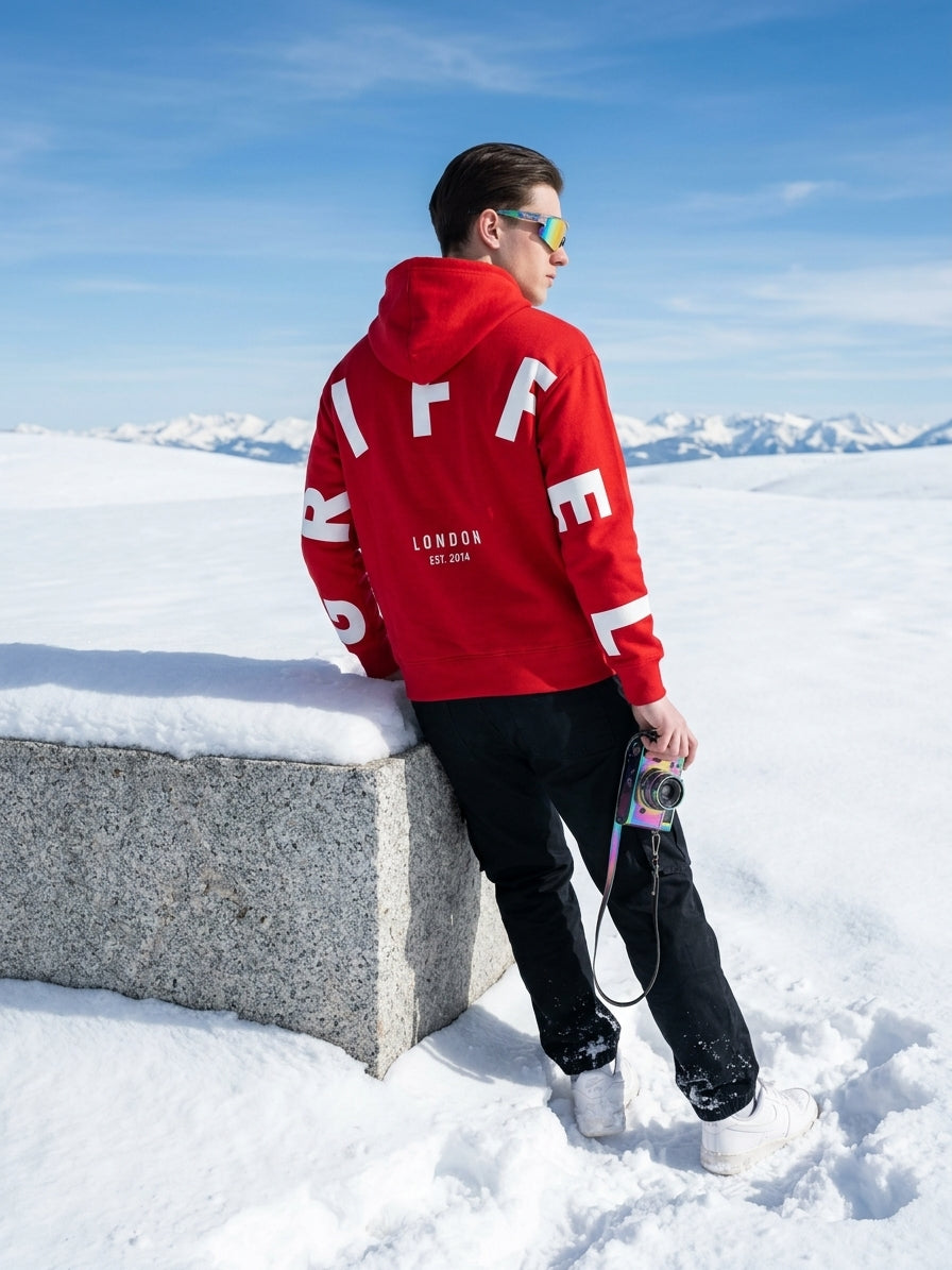 BACK GRIFFEL Oversized Cotton Fleece Red Tracksuit For Men