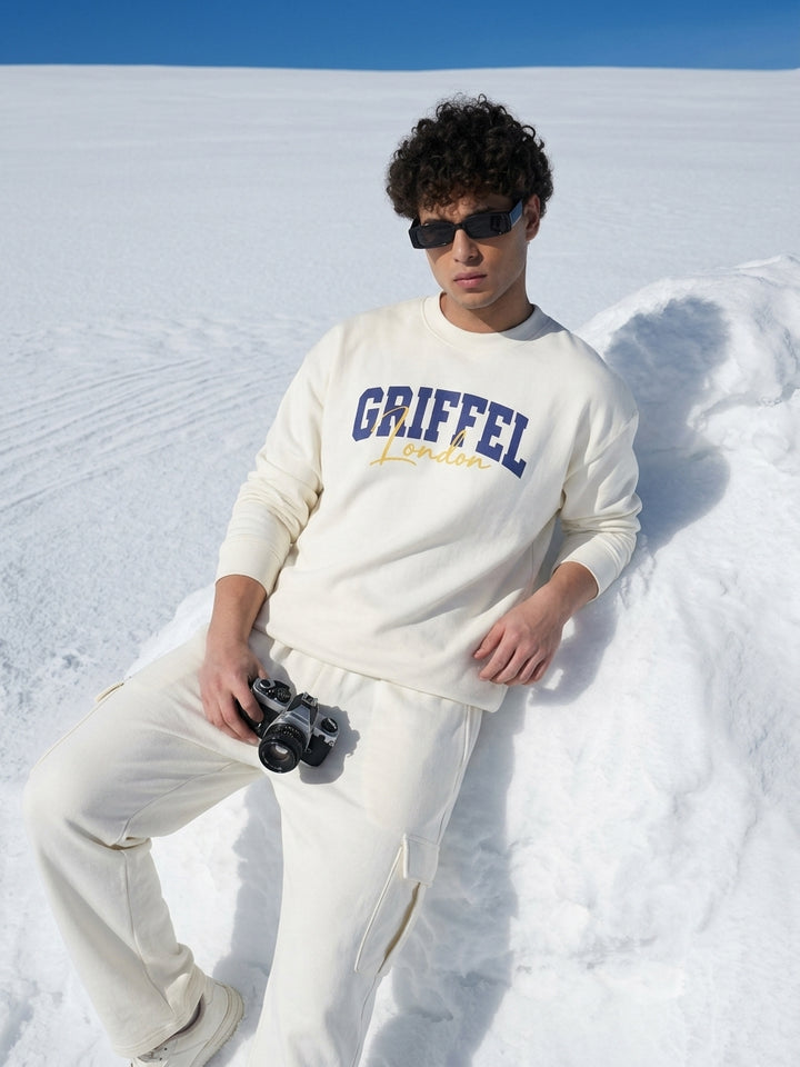 OLD MONEY Cotton Fleece Oversized Off-White Tracksuit For Men