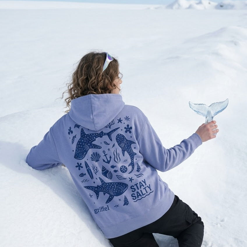 STAY SALTY Oversized Cotton Fleece Sky blue Hoodie For Women