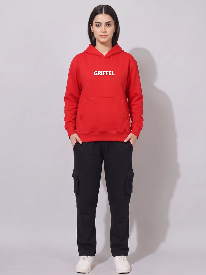 THE WORLD NEEDS MORE GRIFFEL Oversized Cotton Fleece Red Hoodie For Women