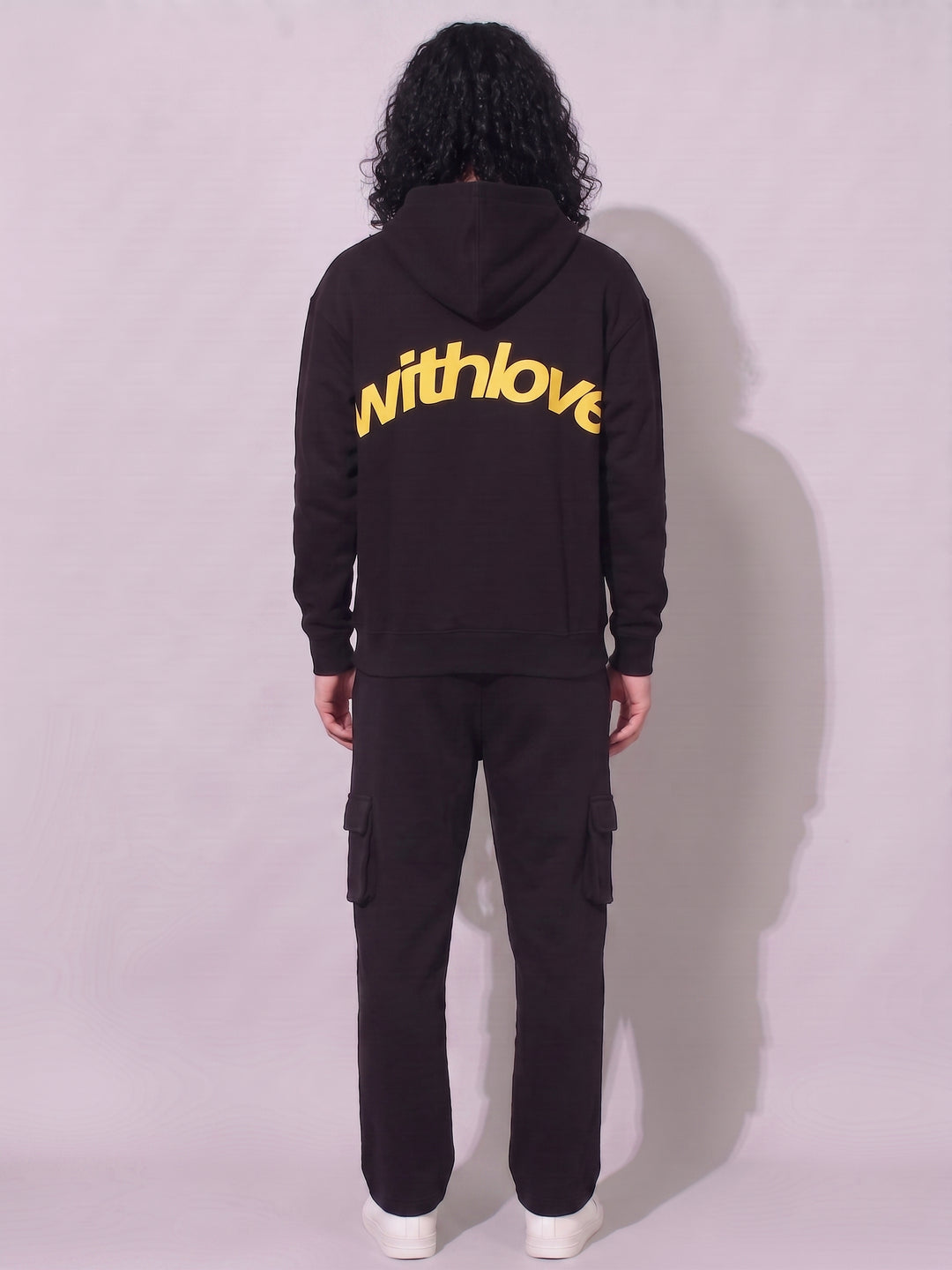 With Love Print Oversized cotton Fleece Hoodie