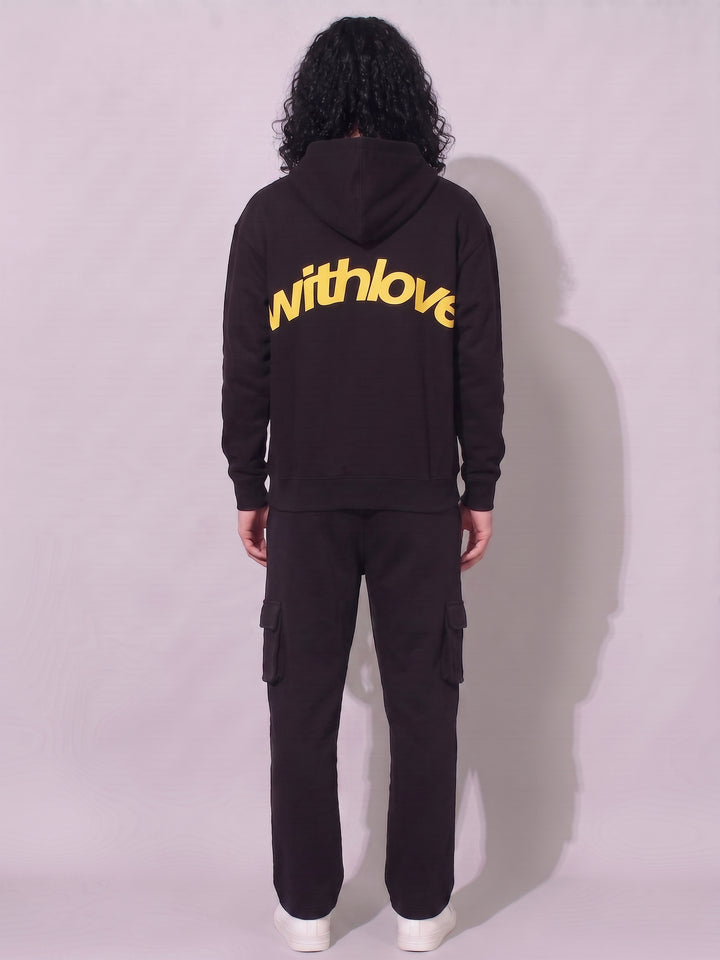 With Love Print Oversized cotton Fleece Hoodie